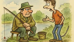 Vtip: Sedí rybár pri vode, ide okolo mládenec…