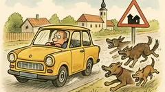 Vtip: Prečo ide trabant rýchlo cez dedinu?